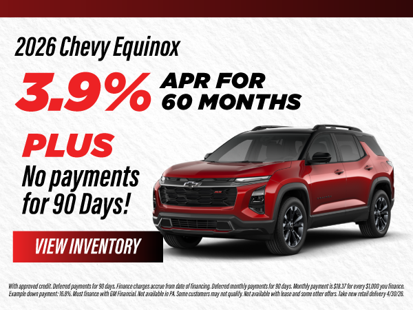 2026 Chevy Equinox 3.9% APR for 60 months Plus no payments f