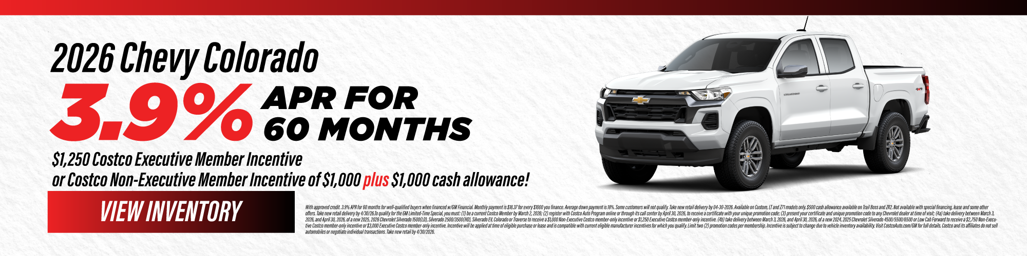 2026 Chevy Colorado 3.9% APR for 60 months