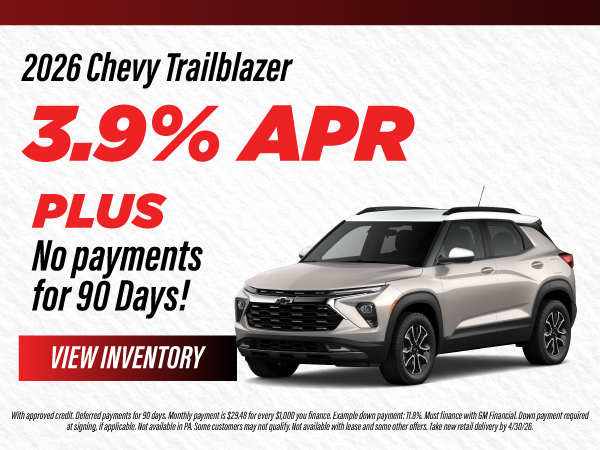 2026 Chevy Trailblazer 3.9% APR + No payments for 90 Days!