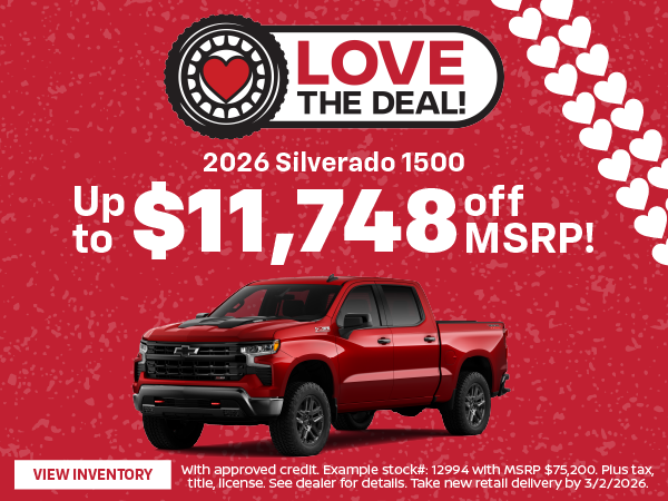 2026 Silverado 1500 Up to $11,748 off MSRP!