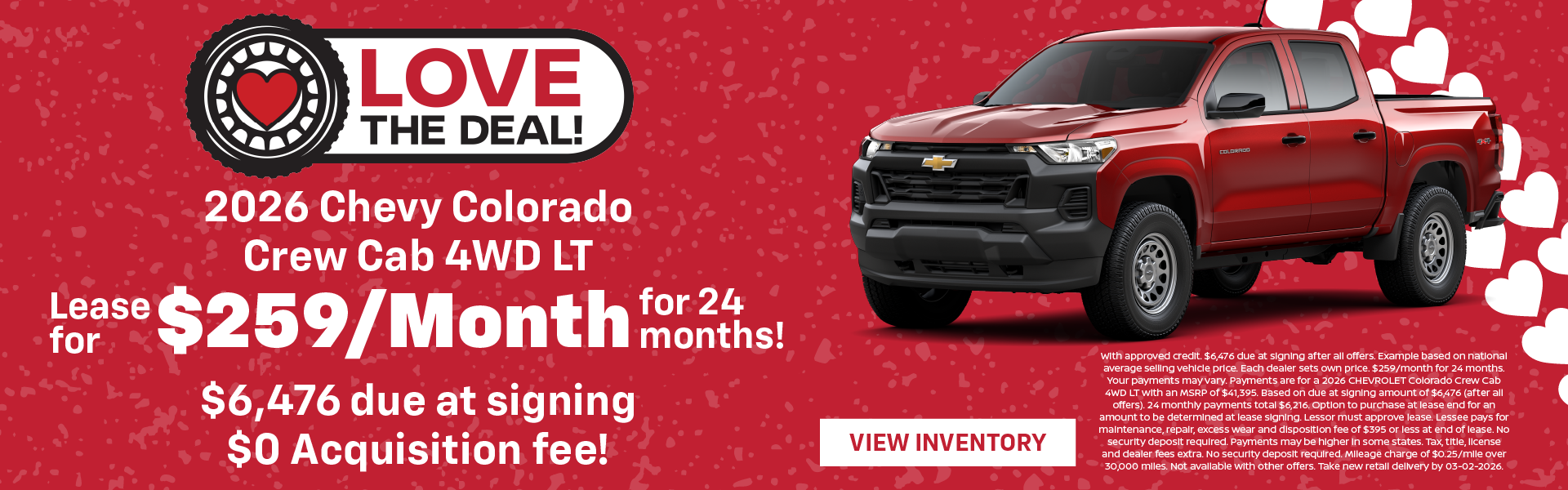 2026 Chevy Colorado Crew Cab 4WD LT Lease for $259/month for