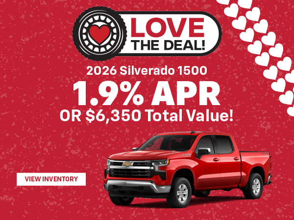 2026 Silverado 1500 1.9% APR OR $6,350 Total Value!