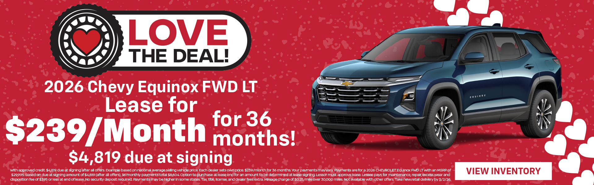 2026 Chevy Equinox FWD LT Lease for $239 per month for 36 mo