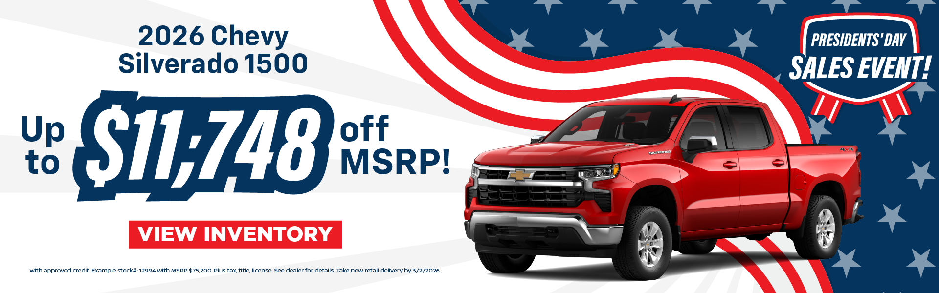2026 Silverado 1500 Up to $11,748 off MSRP!