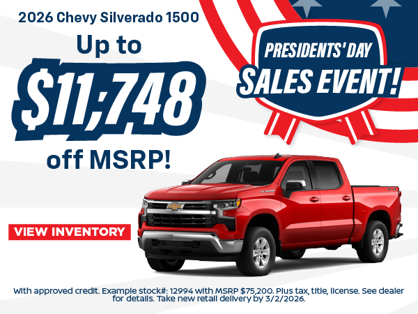 2026 Silverado 1500 Up to $11,748 off MSRP!
