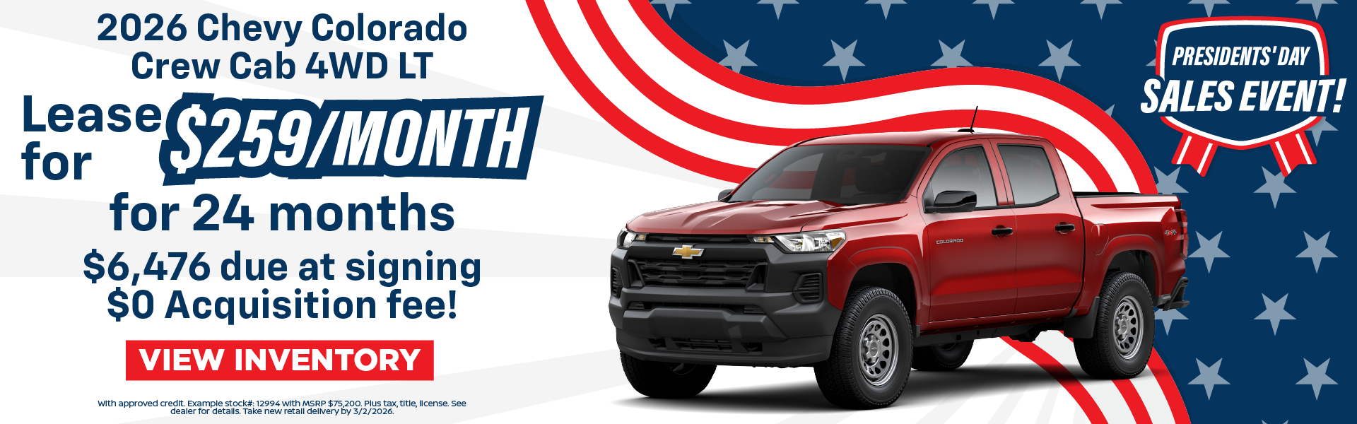 2026 Chevy Colorado Crew Cab 4WD LT Lease for $259/month for