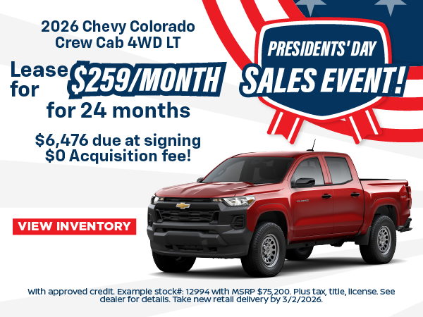 2026 Chevy Colorado Crew Cab 4WD LT Lease for $259/month for