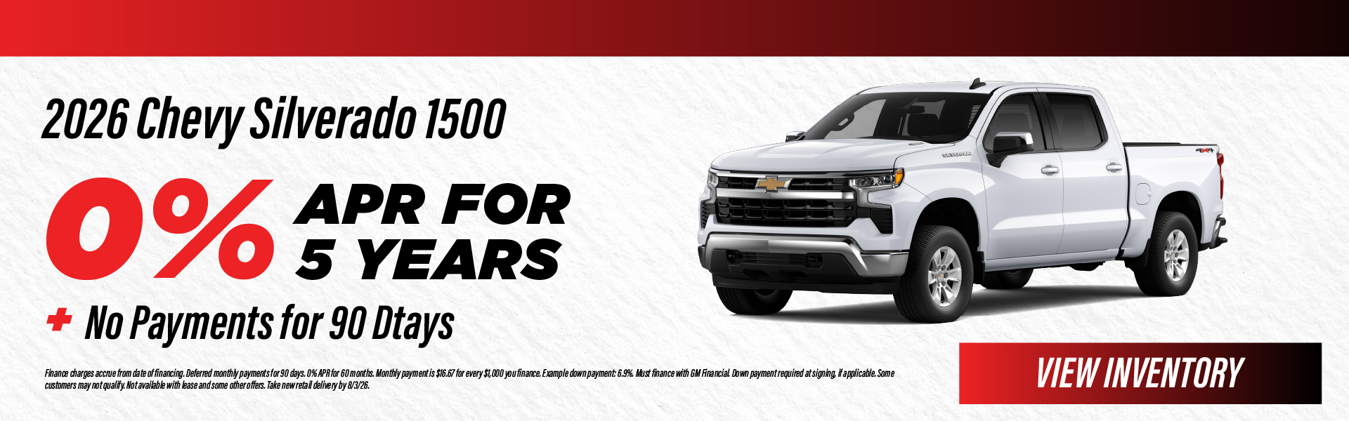 2026 Chevy SILVERADO 1500 0% APR for 5 Years PLUS no monthly