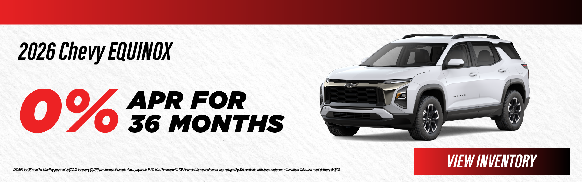 2026 Chevy EQUINOX 0% APR for 36 months