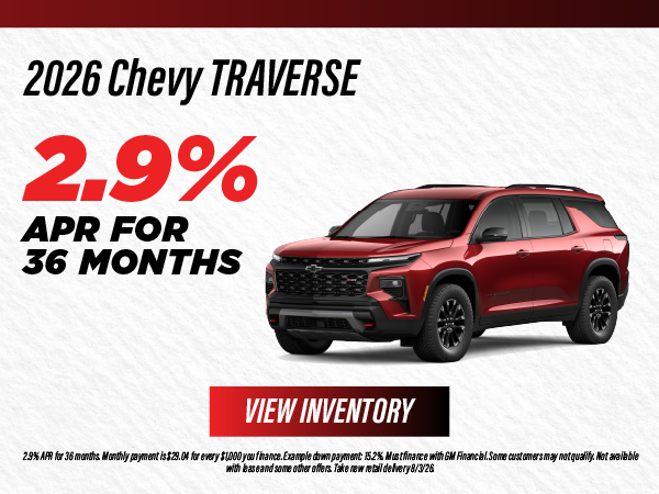 2026 Chevy TRAVERSE 2.9% APR for 36 months
