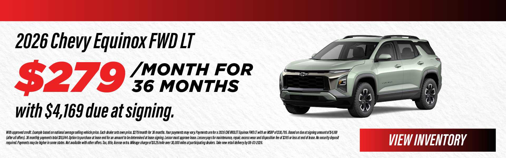 2026 Chevy Equinox FWD LT $279/month for 36 months with $4,1