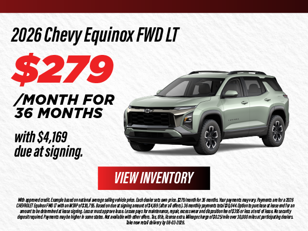 2026 Chevy Equinox FWD LT $279/month for 36 months with $4,1