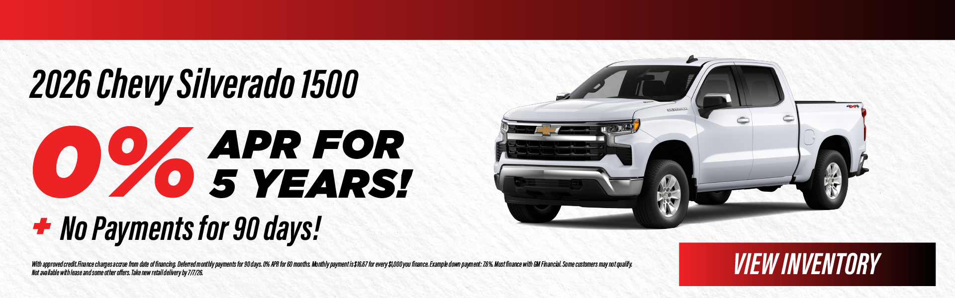 2026 Chevy Silverado 1500 0% APR for 5 years!