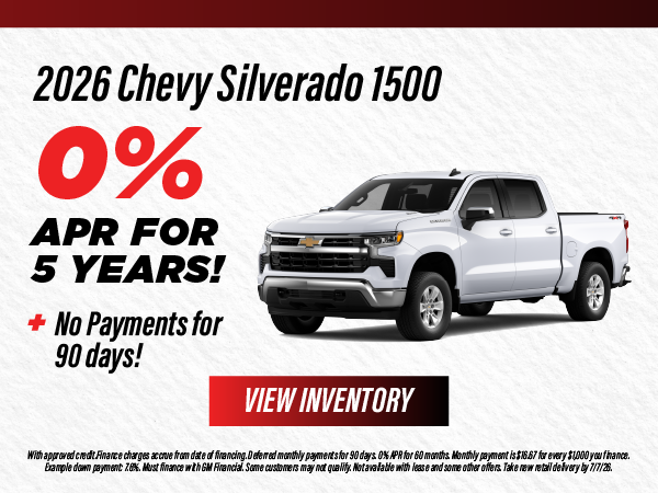 2026 Chevy Silverado 1500 0% APR for 5 years!