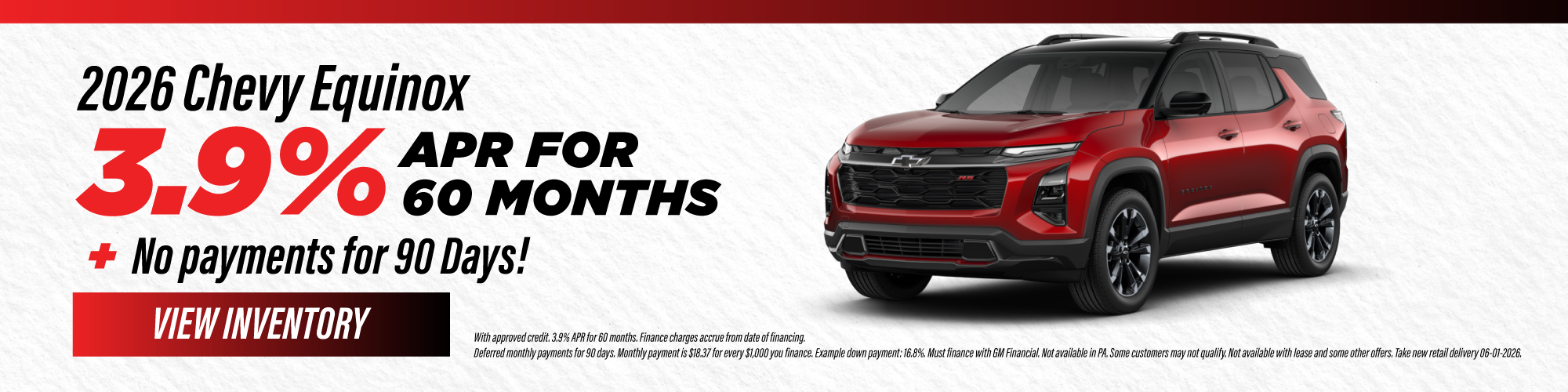 2026 Chevy Equinox 3.9% APR for 60 months + No payments for 