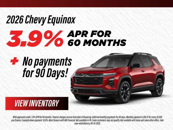 2026 Chevy Equinox 3.9% APR for 60 months + No payments for 