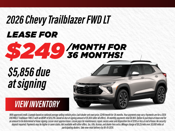 2026 Chevy Trailblazer FWD LT Lease for $249/month for 36 mo