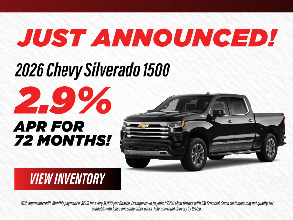 2026 Chevy Silverado 1500 2.9% APR for 72 months