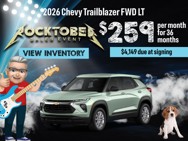 2026 Chevy Trailblazer FWD LT $259 per month for 36 months.
